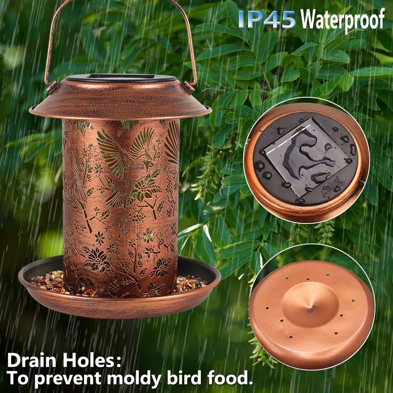 Yardoor Cardinal Solar Bird Feeder for Outdoors Hanging Solar Lanterns Waterproof Metal Wild Bird Feeders Garden Outside Yard Decor Christmas Birthday Gifts for Women Mom - Image 5